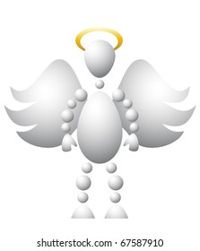 Man as saint angel with wings and golden nimbus. Abstract 3d-human series from balls. Variant of white isolated on white background. A fully editable vector illustration for your design.