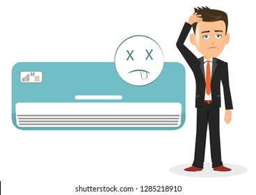 Man Salesman Businessman User Customer Thinking Worried Air Conditioner Ac Not Working Malfunctioning Damaged