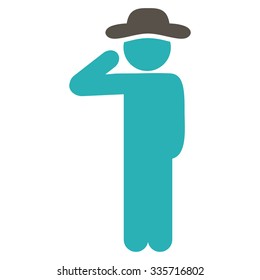 Man Salute vector icon. Style is bicolor flat symbol, grey and cyan colors, rounded angles, white background.