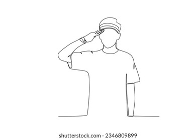 A man salutes the flag . Youth pledge one-line drawing