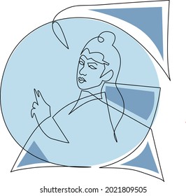 Man samurai. Line art vector