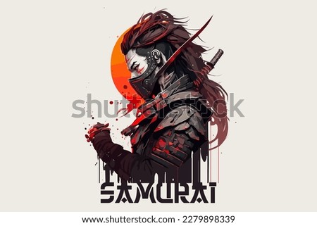 Man samurai vector illustration for t-shirt design