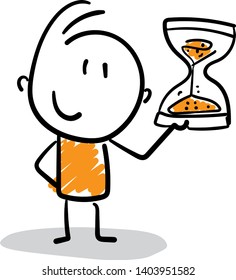 Man with sand clock, hand drawn doodle line art cartoon design character - isolated vector illustration outline .
