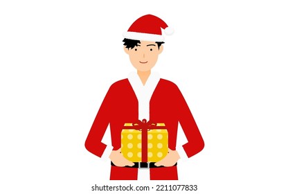 Man in Santa Claus handing out presents