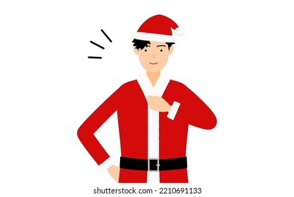 Man in Santa Claus holding his chest with confidence