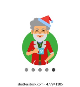 Man in Santa costume holding mug