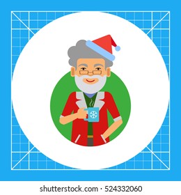 Man in Santa costume holding mug