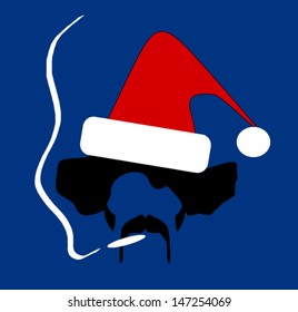 man with santa hat and afro smoking marijuana