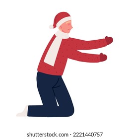 man with santa hat and scarf icon isolated
