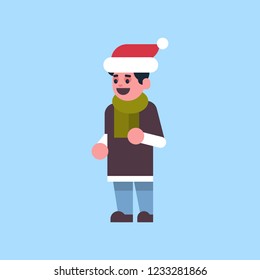 man santa red hat merry christmas holiday happy new year concept male cartoon character full length flat vector illustration
