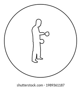 Man with saucepan in his hands preparing food Male cooking use sauciers with open lid silhouette in circle round black color vector illustration contour outline style image 
