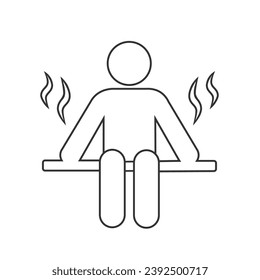 Man in sauna silhouette vector line icon isolated on white. spa and sauna icon