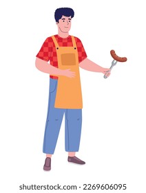hombre con salchicha con carácter de tenedor