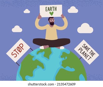 hombre salve el planeta sentado en el mapa
