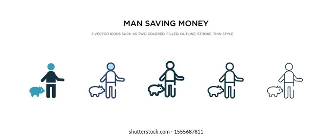 man saving money icon in different style vector illustration. two colored and black man saving money vector icons designed in filled, outline, line and stroke style can be used for web, mobile, ui