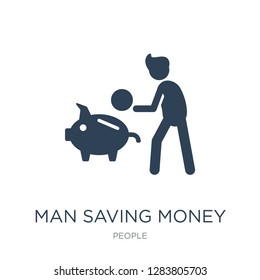 man saving money icon vector on white background, man saving money trendy filled icons from People collection, man saving money vector illustration