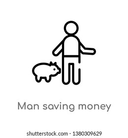 man saving money vector line icon. Simple element illustration. man saving money outline icon from people concept. Can be used for web and mobile