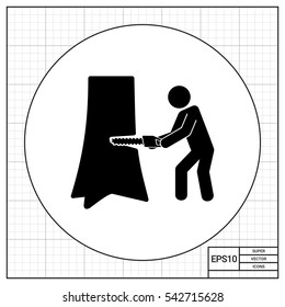 Man Sawing Tree Trunk Icon