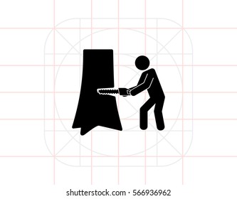 Man Sawing Tree Trunk Icon