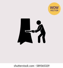 Man Sawing Tree Trunk Icon