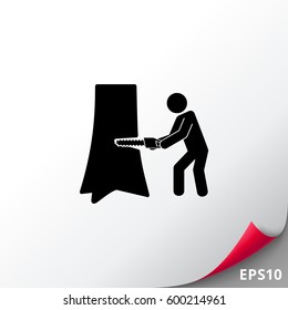 Man Sawing Tree Trunk Icon