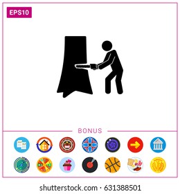 Man Sawing Tree Trunk Icon