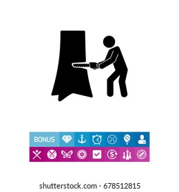 Man Sawing Tree Trunk Icon