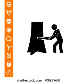 Man Sawing Tree Trunk Icon