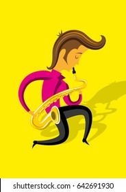 man with sax saxophone plays improvisation jazz vector