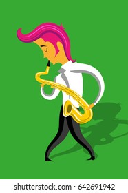 man with sax saxophone plays improvisation jazz vector