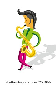 man with sax saxophone plays improvisation jazz vector