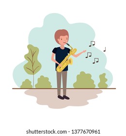 man with saxophone in landscape avatar character