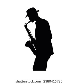 Man with saxophone silhouette, jazz musician, silhouette of saxophonist