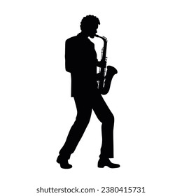 Man with saxophone silhouette, jazz musician, silhouette of saxophonist