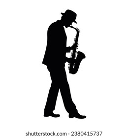 Man with saxophone silhouette, jazz musician, silhouette of saxophonist