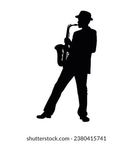 Man with saxophone silhouette, jazz musician, silhouette of saxophonist