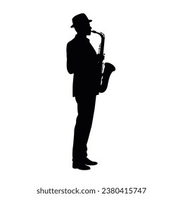 Man with saxophone silhouette, jazz musician, silhouette of saxophonist