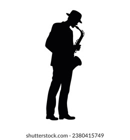 Man with saxophone silhouette, jazz musician, silhouette of saxophonist