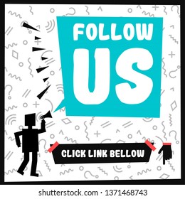 Man Saying Follow Us. Vector Illustration