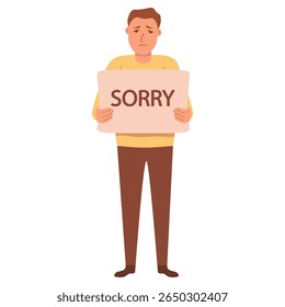 Man saying sorry. Please forgive me.Apologize card.Vector illustration.Isolated on white background.