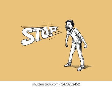 A man says stop. Hand Draw sketch design illustration design