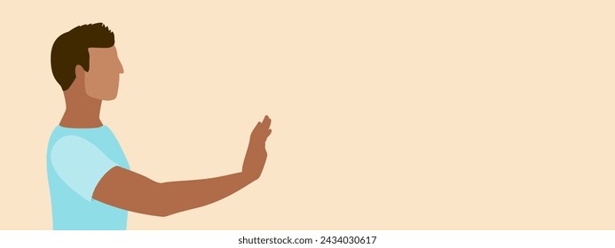 Man says stop with his hand out in no gesture with copy space in vector illustration