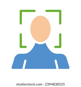 Man with scanner frame. Biometry, biometrics, personal data, identity verification, id confirmation, recognize, recognition, fingerprint, DNA, security check, face. Colorful icon on white background