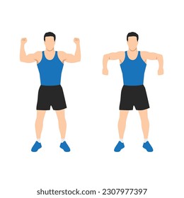 Man scarecrow arms elbow shoulder rotations. Flat vector illustration isolated on white background