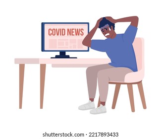 Man scared by covid news semi flat color vector character. Editable figure. Full body person on white. Simple cartoon style illustration for web graphic design and animation. Bebas Neue font used