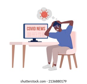 Man Scared Of Covid News Semi Flat Color Vector Character. Sitting Figure. Full Body Person On White. Simple Cartoon Style Illustration For Web Graphic Design And Animation. Bebas Neue Font Used