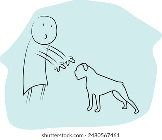 man scared of dog. Vector illustration