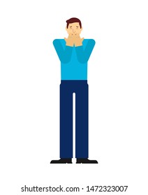 Man scared isolated. Guy in fear. vector illustration