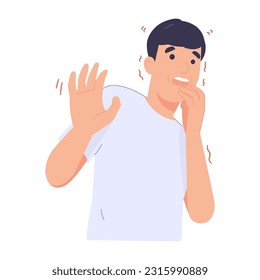 Man scared. shocked scared face expression. Wow, screaming with the opening. Hand drawn vector character illustration. Isolated on white background.