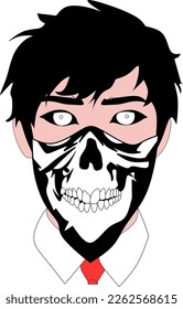 hombre con espantosa máscara de cráneo ilustración vectorial